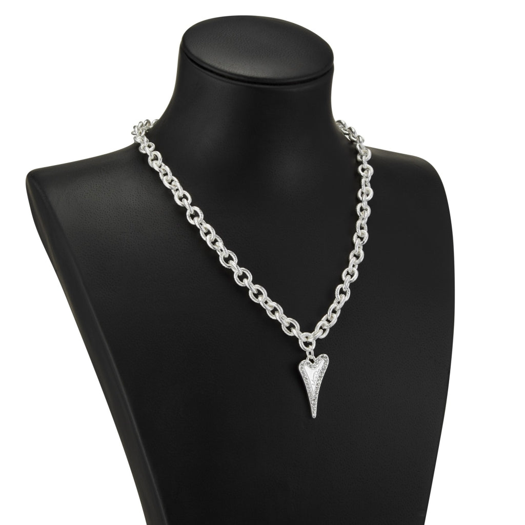 Necklace silver Textured links chain with Heart pendant