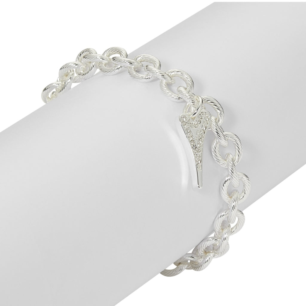 Bracelet Silver textured links chain with heart pendant