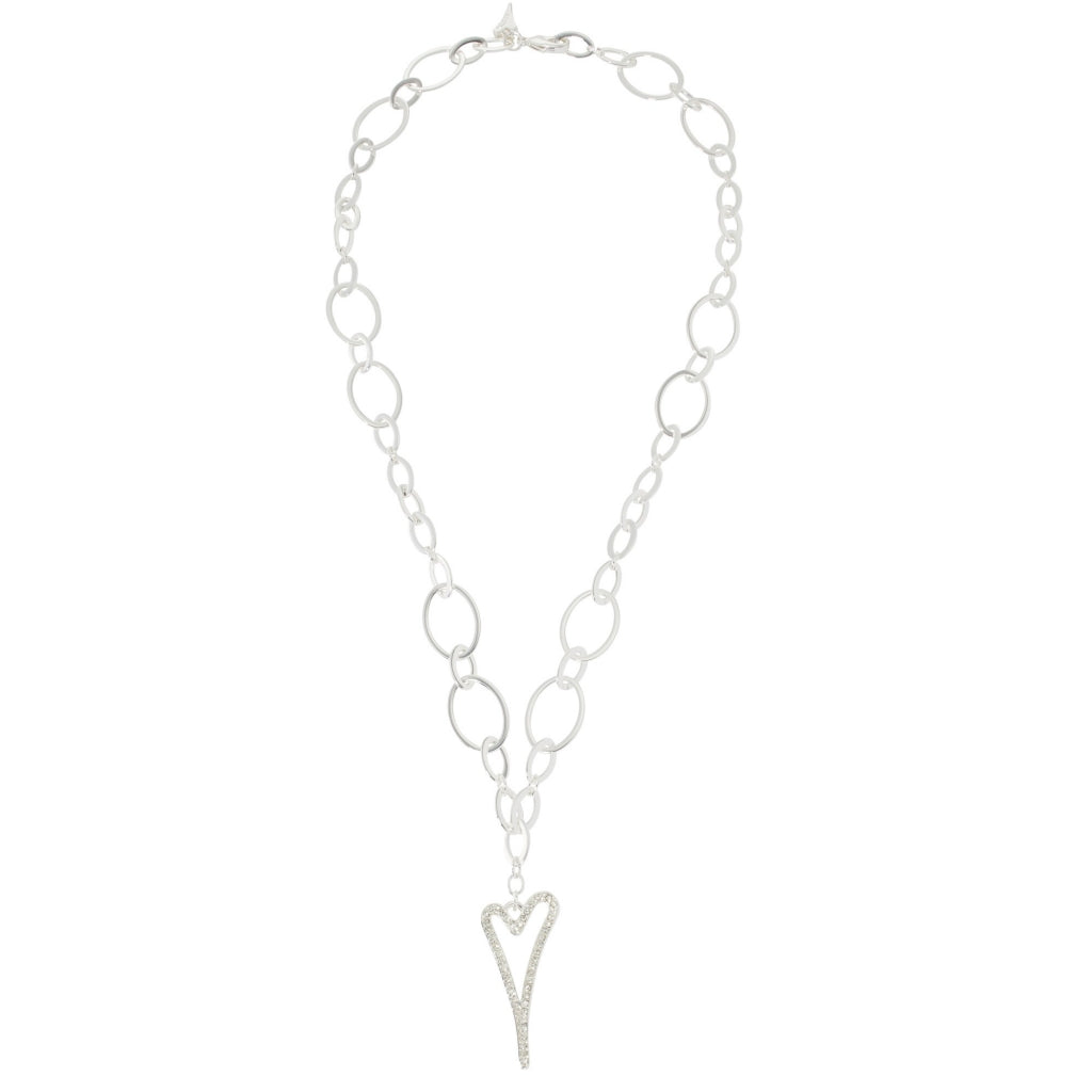 Necklace Silver 85cm multi link with a Hollow Diamante Heart