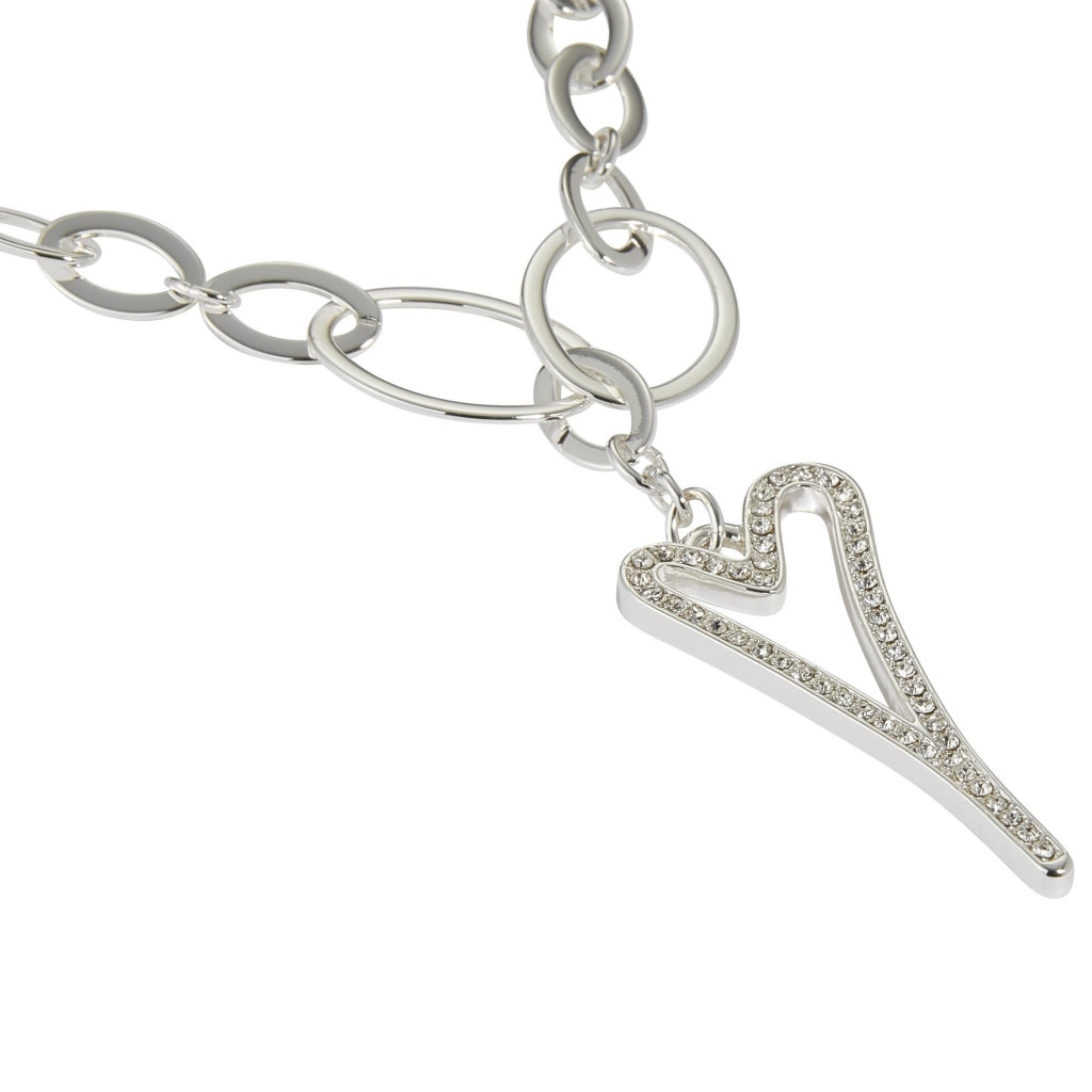 Necklace silver multi link with a hollow diamante heart