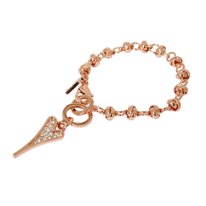Bracelet RoseGold InterLinked Chain With Diamante Drop Heart