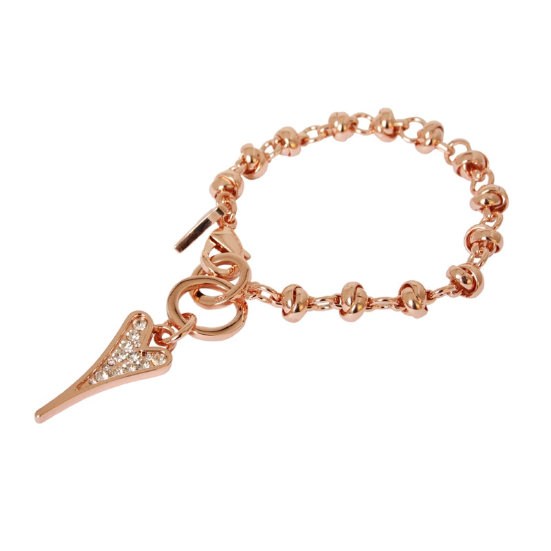 Bracelet Rose Gold Chain With Diamante Drop Heart*