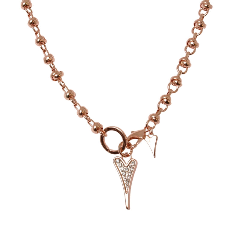 Necklace Rose Gold InterLinked Chain With Diamante Drop Heart