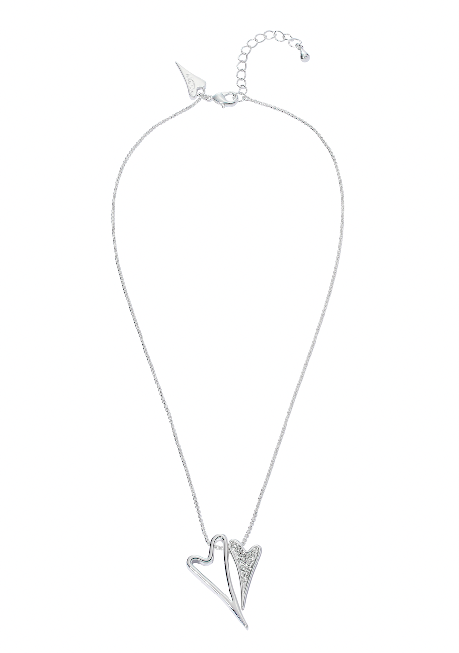 Necklace Silver with a hollow & diamante hearts pendant