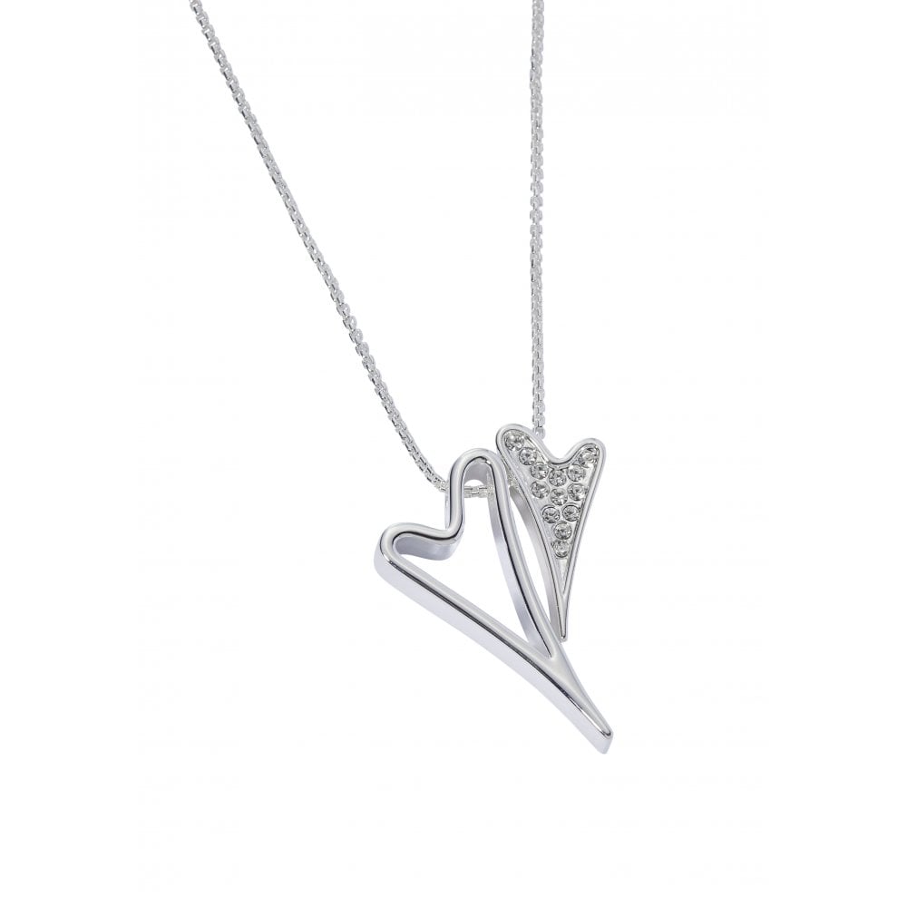 Necklace Silver Double Crystal and Hollow Heart